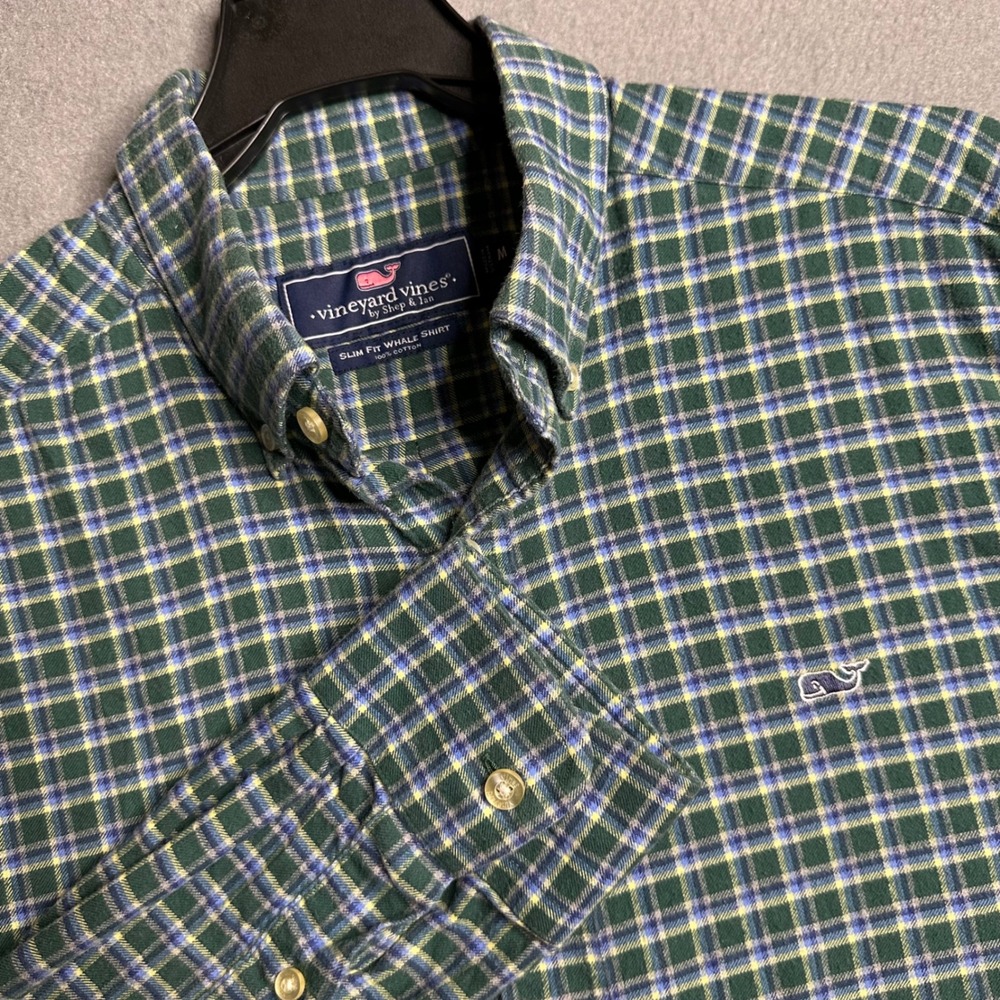 Vineyard Vines Slim‎ Fit Whale Shirt Men's Green Plaid Button Down Cotton M